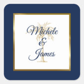 ネイビエレガントーブルー金ゴールドパームモダンツ結婚 スクエアシール (正面)