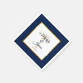 ネイビエレガントーブルー金ゴールドパームモダンツ結婚 スタンダードカクテルナプキン (角)