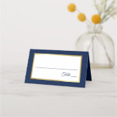 ネイビエレガントーブルー金ゴールドパームモダンツ結婚 プレイスカード (裏面)