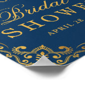 ネイビエレガントーブルー金ゴールドフレームブライダルシャワー記号 ポスター (角)