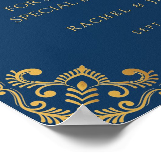 ネイビエレガントーブルー金ゴールドフレーム結婚式の引き出物記号 ポスター (角)