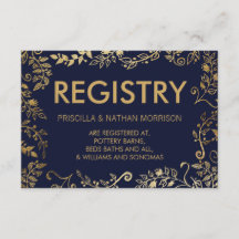ネイビエレガントーブルー金ゴールドフローラギフトレジストリ