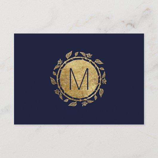 ネイビエレガントーブルー金ゴールドフローラギフトレジストリ エンクロージャーカード (裏面)