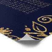 ネイビエレガントーブルー金ゴールドフローラシーティングチャート ポスター (角)