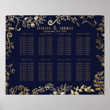 ネイビエレガントーブルー金ゴールドフローラシーティングチャート