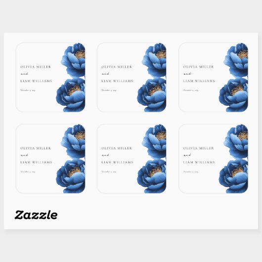ネイビエレガントーブルー金ゴールドフローラ結婚ズ スクエアシール (シート)