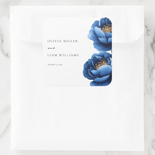 ネイビエレガントーブルー金ゴールドフローラ結婚ズ スクエアシール (バッグ)