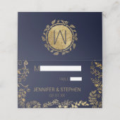 ネイビエレガントーブルー金ゴールドフローラ結婚ズ プレイスカード (外部開封)