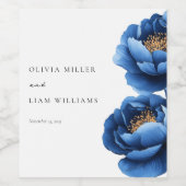 ネイビエレガントーブルー金ゴールドフローラ結婚ズ ワインラベル (シングルラベル)