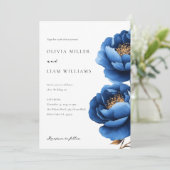 ネイビエレガントーブルー金ゴールドフローラ結婚ズ 招待状 (スタンド正面)