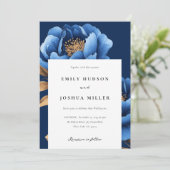 ネイビエレガントーブルー金ゴールドフローラ結婚ズ 招待状 (スタンド正面)