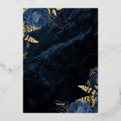 ネイビエレガントーブルー金ゴールドフローラ結婚ズ 箔招待状 (裏面)