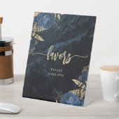 ネイビエレガントーブルー金ゴールドフローラ結婚式の引き出物 台座サイン (インサイチュ)