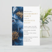 ネイビエレガントーブルー金ゴールドフローラ退職パーティー 招待状 (スタンド正面)