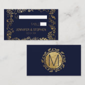 ネイビエレガントーブルー金ゴールドフローラ プレイスカード (正面/裏面)