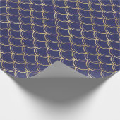 ネイビエレガントーブルー金ゴールドホタテ模様 ラッピングペーパー (角)