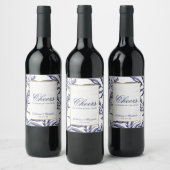 ネイビエレガントーブルー金ゴールドボ結婚タニズ ワインラベル (ボトル)