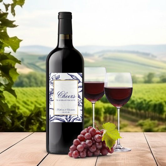 ネイビエレガントーブルー金ゴールドボ結婚タニズ ワインラベル