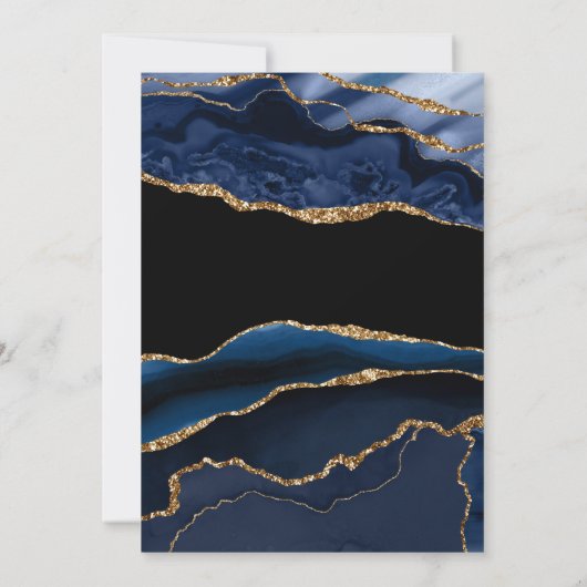 ネイビエレガントーブルー金ゴールドマーブルアゲートスウィート16 招待状 (裏面)