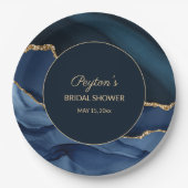 ネイビエレガントーブルー金ゴールドマーブルブライダルシャワー ペーパープレート (正面)