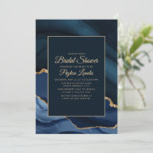 ネイビエレガントーブルー金ゴールドマーブルブライダルシャワー 招待状 (スタンド正面)