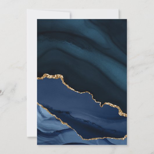 ネイビエレガントーブルー金ゴールドマーブルブライダルシャワー 招待状 (裏面)