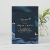 ネイビエレガントーブルー金ゴールドマーブル婚約パーティ 招待状 (スタンド正面)