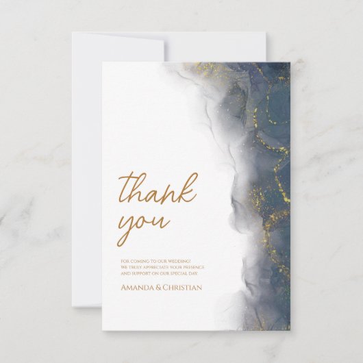 ネイビエレガントーブルー金ゴールドマーブル結婚ズ サンキューカード (正面)