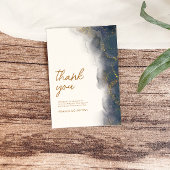 ネイビエレガントーブルー金ゴールドマーブル結婚ズ サンキューカード