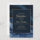ネイビエレガントーブルー金ゴールド大理石瑪瑙の卒業 招待状 (正面)