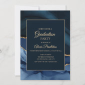 ネイビエレガントーブルー金ゴールド大理石瑪瑙の卒業 招待状 (正面)