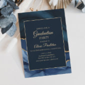 ネイビエレガントーブルー金ゴールド大理石瑪瑙の卒業 招待状