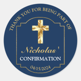 ネイビエレガントーブルー金ゴールド少年の確認ありがとう ラウンドシール