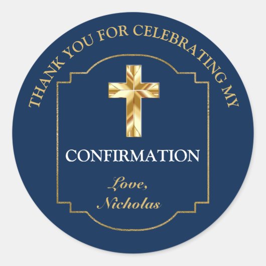 ネイビエレガントーブルー金ゴールド少年の確認ありがとう ラウンドシール (正面)