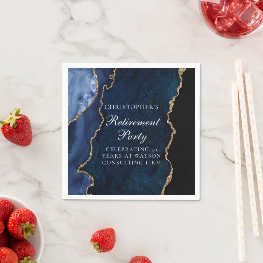 ネイビエレガントーブルー金ゴールド瑪瑙の退職パーティー スタンダードカクテルナプキン (インサイチュ)