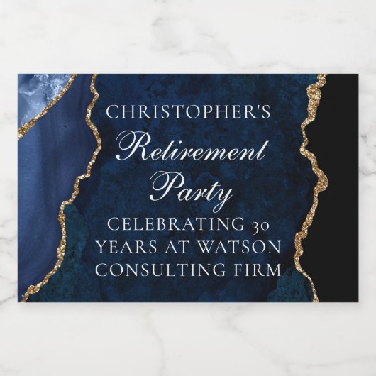 ネイビエレガントーブルー金ゴールド瑪瑙の退職パーティー スパークリングワインラベル (シングルラベル)