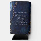 ネイビエレガントーブルー金ゴールド瑪瑙の退職パーティー スリム缶クーラー (裏面)