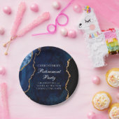 ネイビエレガントーブルー金ゴールド瑪瑙の退職パーティー ペーパープレート (パーティー)