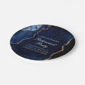 ネイビエレガントーブルー金ゴールド瑪瑙の退職パーティー ペーパープレート (アングル)