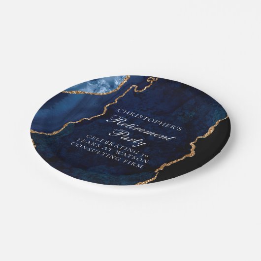 ネイビエレガントーブルー金ゴールド瑪瑙の退職パーティー ペーパープレート (アングル)