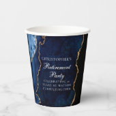 ネイビエレガントーブルー金ゴールド瑪瑙の退職パーティー 紙コップ (正面)