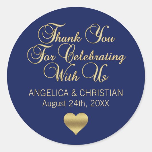 ネイビエレガントーブルー金ゴールド航海のサンキュー結婚ズ ラウンドシール (正面)