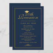 ネイビエレガントーブルー金ゴールド50thクラス懇親会 招待状 (正面/裏面)