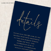 ネイビエレガントーブルー金ゴールドQRコードの結婚詳細 エンクロージャーカード