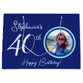 ネイビエレガントーブルー40th誕生日の写真 ラージペーパーバッグ (正面)