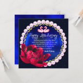 ネイビエレガントーブルー5thハッピーズ結婚アニバーサリー カード (正面/裏面インサイチュ)