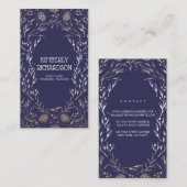 ネイビエレガントーブルー&ゴールドフォイルフローラ 名刺 (正面/裏面)