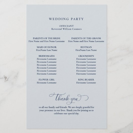 ネイビエレガントーブルー&シルバー結婚式 プログラム (裏面)