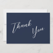 ネイビエレガントーブルー&ホワイトシンプルズ結婚 サンキューカード (正面)