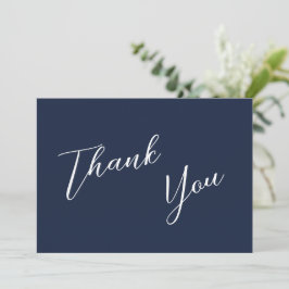 ネイビエレガントーブルー&ホワイトシンプルズ結婚 サンキューカード